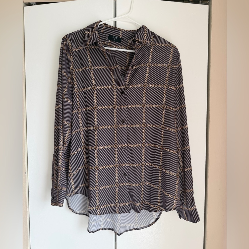 Tahari Black and Brown Button Down Shirt